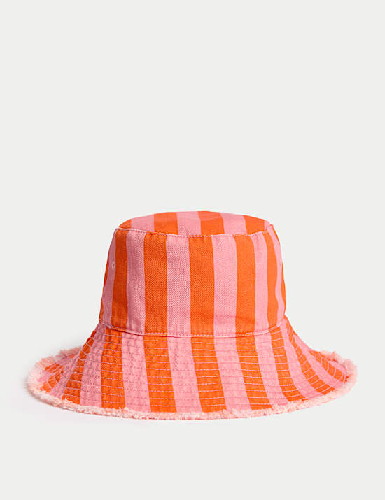 Kids' Pure Cotton Striped Wide Brim Bucket Hat (1-13 Yrs)