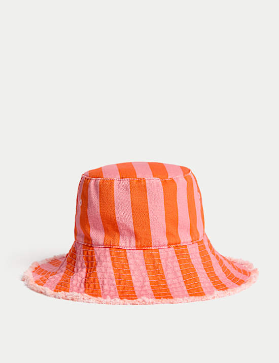 Kids' Pure Cotton Striped Wide Brim Bucket Hat (1-13 Yrs)