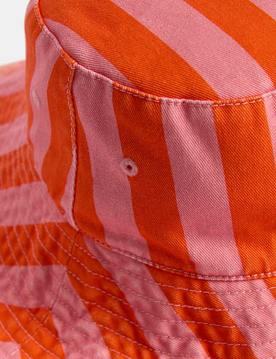Kids' Pure Cotton Striped Wide Brim Bucket Hat (1-13 Yrs)