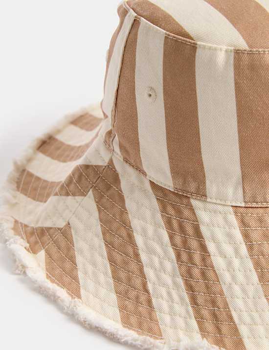 Kids' Pure Cotton Striped Wide Brim Bucket Hat (1-13 Yrs)