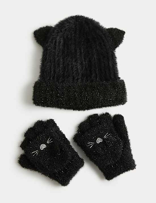 Kids' Cat Flip Top Hat and Glove Set (3-13 Yrs)