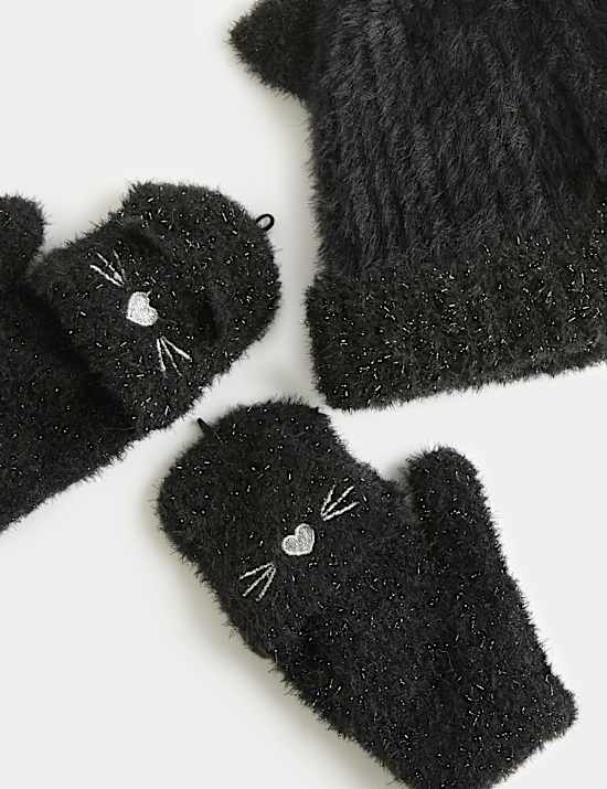 Kids' Cat Flip Top Hat and Glove Set (3-13 Yrs)