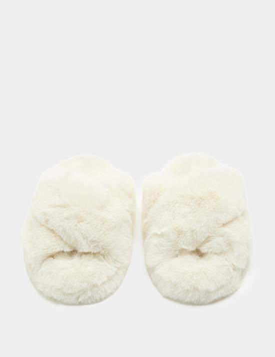 Kids' Faux Fur Crossover Slider Slippers (1 Large-6 Large)