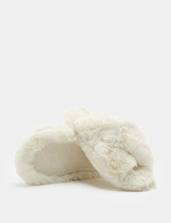Kids' Faux Fur Crossover Slider Slippers (1 Large-6 Large)