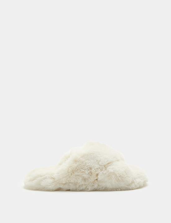 Kids' Faux Fur Crossover Slider Slippers (1 Large-6 Large)