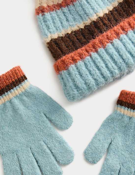 Set met muts, sjaal en handschoenen met streepmotief voor kinderen (3-13 jaar)