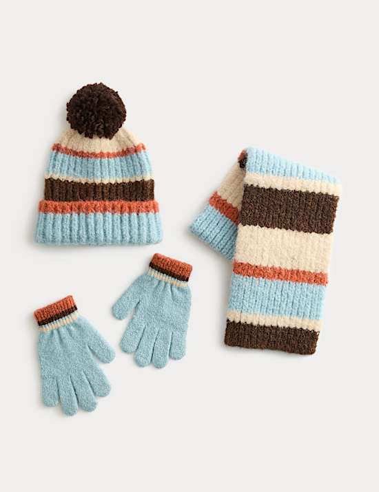 Set met muts, sjaal en handschoenen met streepmotief voor kinderen (3-13 jaar)