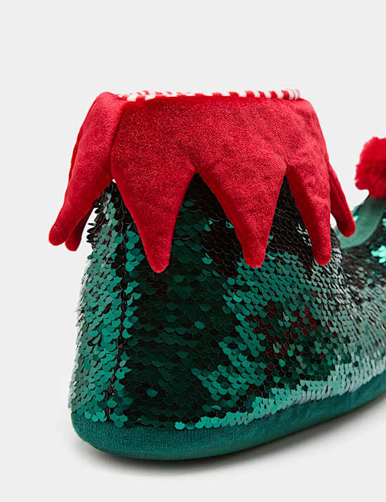 Kids' Christmas Sequin Elf Slipper Boots (10 Small-7 Large)
