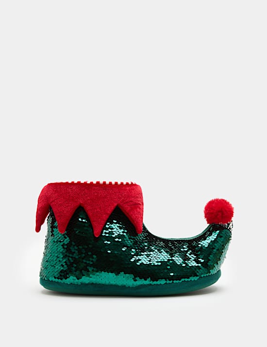 Kids' Christmas Sequin Elf Slipper Boots (10 Small-7 Large)