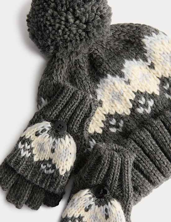 2pc Patterned Hat and Glove Set (3-13 Yrs)