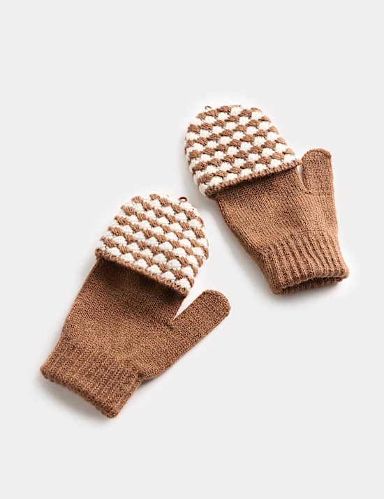 Set met geruite muts met pompon en handschoenen met vingeromslag voor kinderen (3-13 jaar)