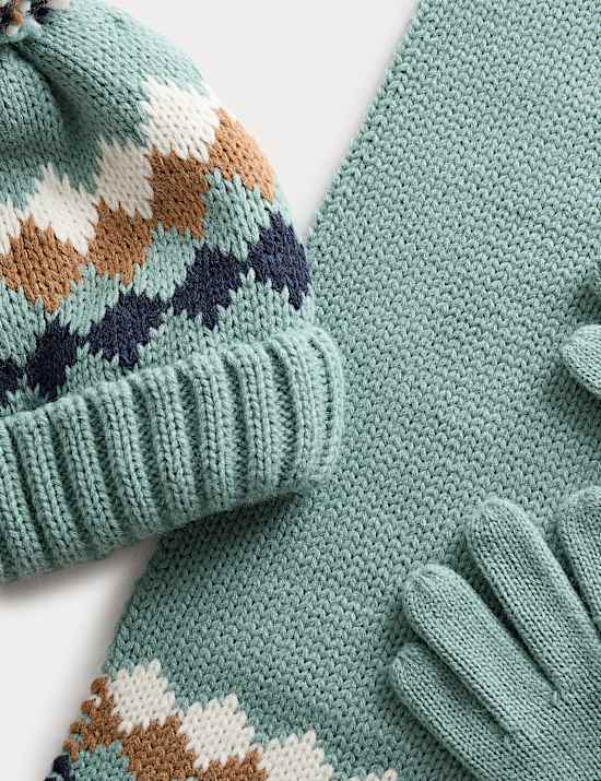 Ensemble enfants à losanges bonnet, écharpe et gants (du 3 au 13 ans)