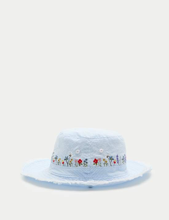 Kids' Pure Cotton Floral Embroidered Sun Hat