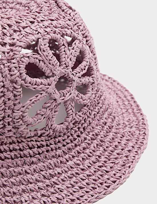 Kids' Straw Flower Turn Up Bucket Hat (18 Mths-13 Yrs)