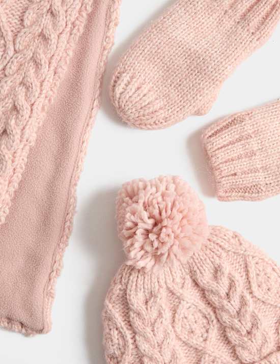 3 Pack Sparkly Cable Hat, Scarf & Glove Set