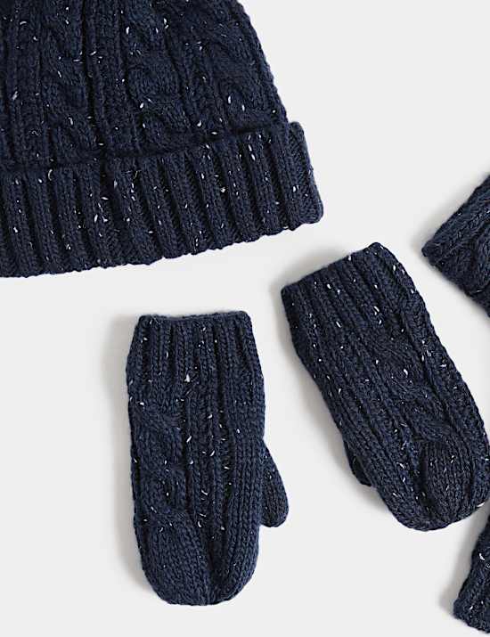 3 Pack Sparkly Cable Hat, Scarf & Glove Set