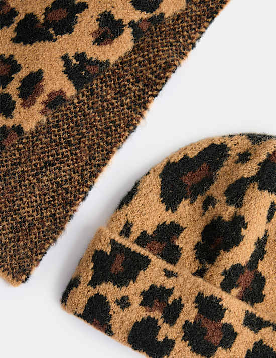 2 Pack Leopard Print Hat & Scarf Set