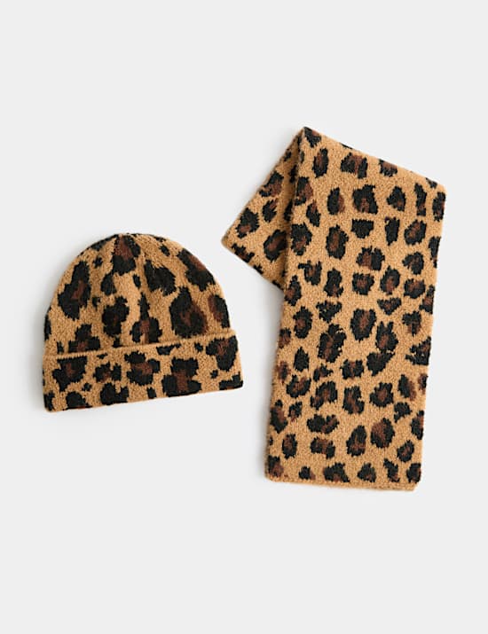 2 Pack Leopard Print Hat & Scarf Set