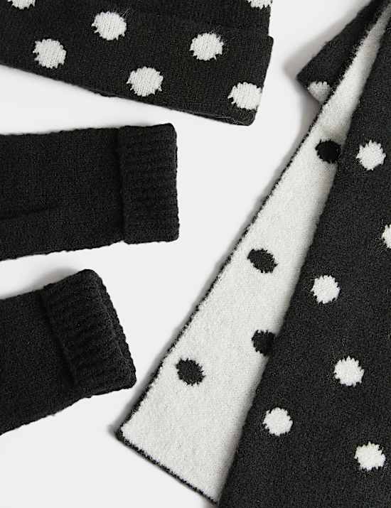 3pk Polka Dot Hat, Scarf & Glove Set