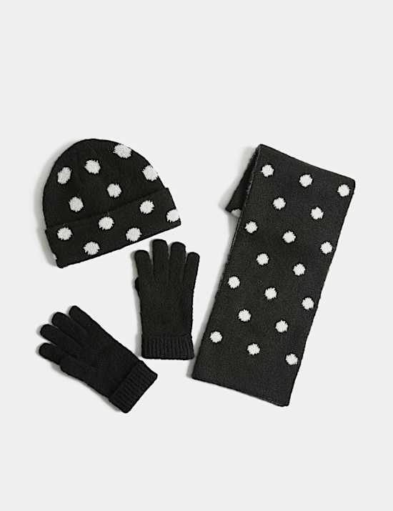 3pk Polka Dot Hat, Scarf & Glove Set