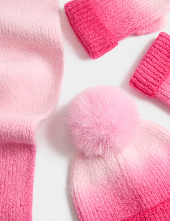 3pk Ombre Hat, Scarf & Mitten Set