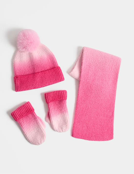 3pk Ombre Hat, Scarf & Mitten Set
