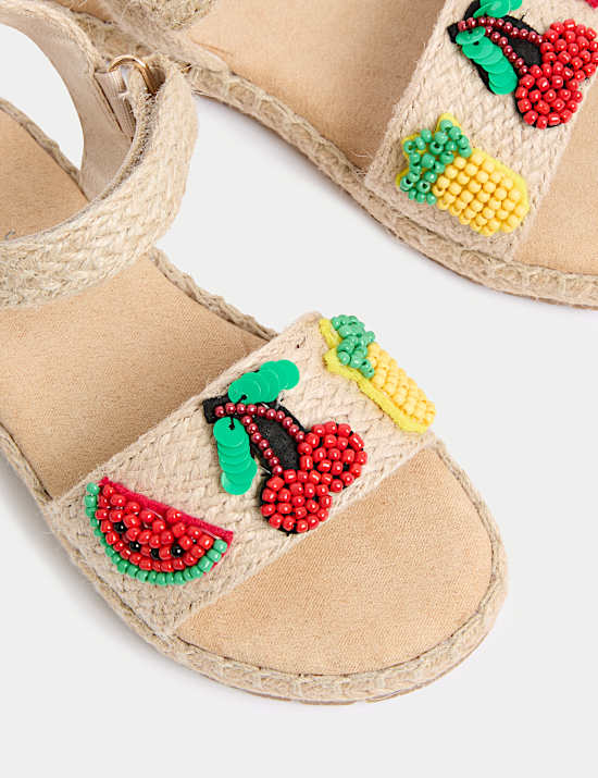 Παιδικά πέδιλα με φρούτα, χάντρες και σόλα από raffia (4 Small - 2 Large)