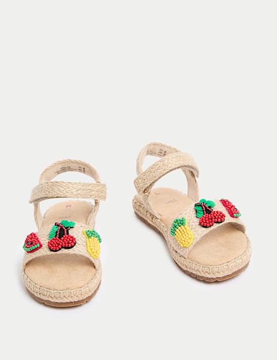 Παιδικά πέδιλα με φρούτα, χάντρες και σόλα από raffia (4 Small - 2 Large)