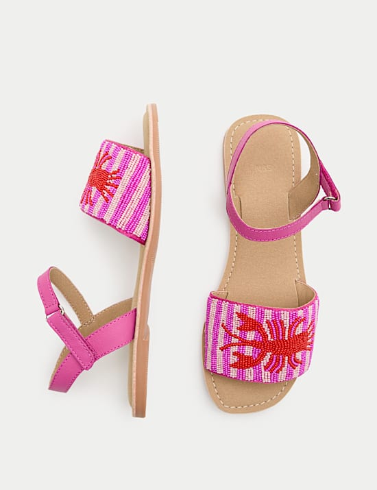 Kindersandalen met kralen, klittenband en kreeftmotief (maat 28-37)