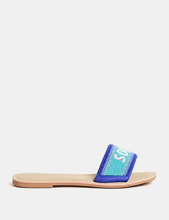 Kids' Leather Slogan Beaded Sandals