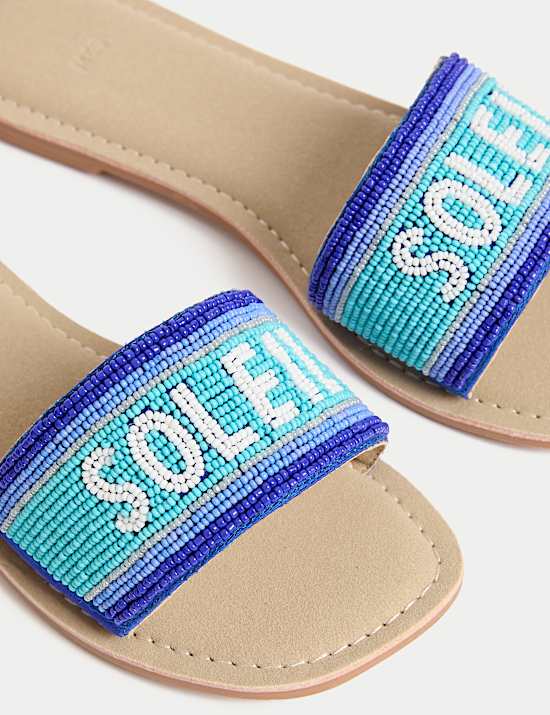Kids' Leather Slogan Beaded Sandals