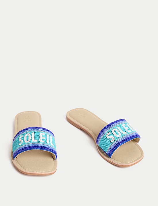 Kids' Leather Slogan Beaded Sandals