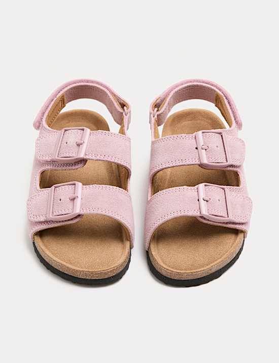Kids' Suede Double Buckle Footbed Sandals (4 Small-2 Large)