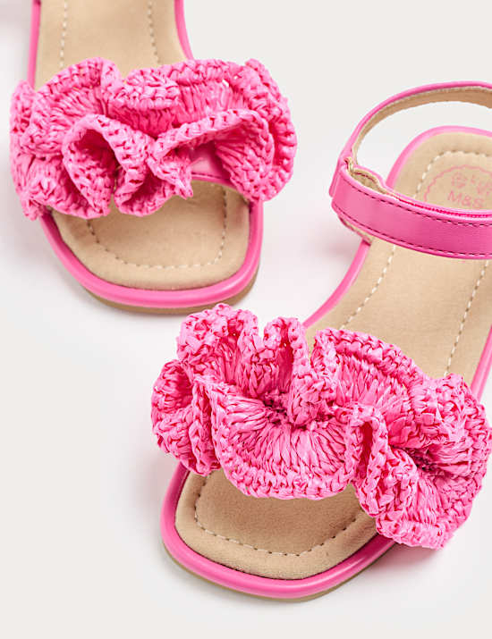 Kids Frill Strap Raffia Sandals (4 Small - 2 Large)