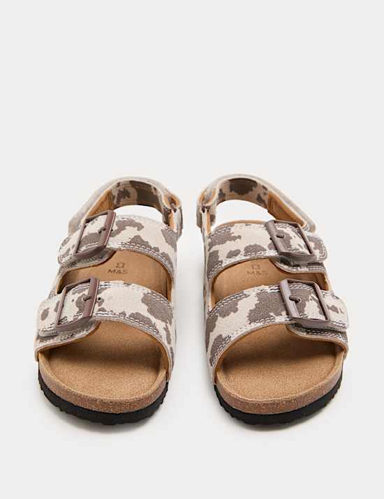 Kids' Suede Cow Print Footbed Sandals (4 Small-2 Large)