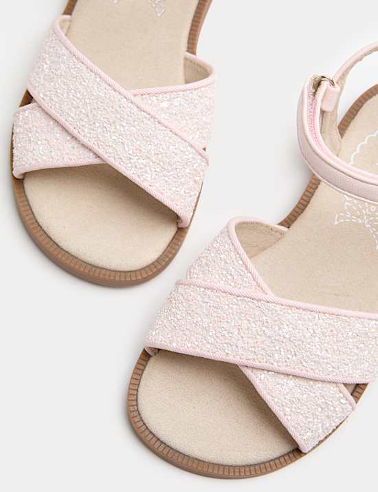 Kids' Glitter Cross Strap Sandals (4 Small-2 Large)