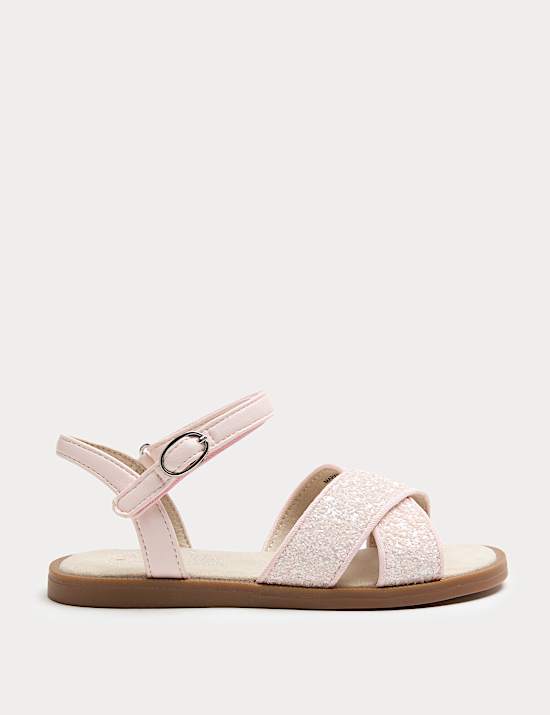 Kids' Glitter Cross Strap Sandals (4 Small-2 Large)