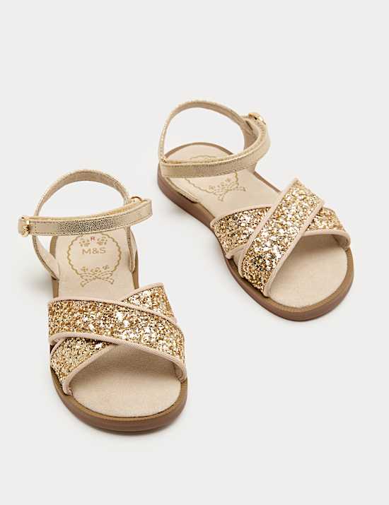 Kids' Glitter Cross Strap Sandals (4 Small-2 Large)