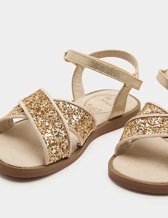 Kids' Glitter Cross Strap Sandals (4 Small-2 Large)