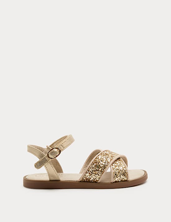 Kids' Glitter Cross Strap Sandals (4 Small-2 Large)