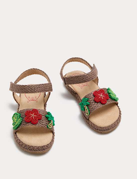 Kids' Rafia Beaded Flower Sandals (4 Small-2 Large)