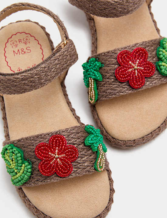 Kids' Rafia Beaded Flower Sandals (4 Small-2 Large)