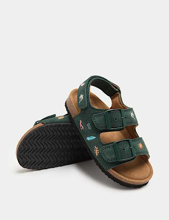 Kids&rsquo; Suede Embroidered Beach Footbed Sandals (4 Small-2 Large)