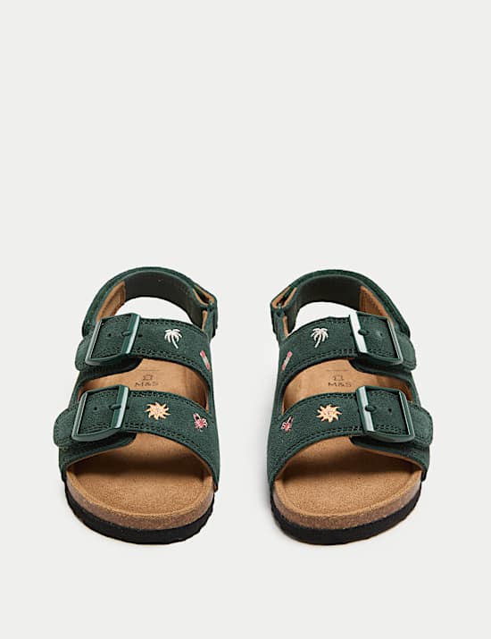 Kids&rsquo; Suede Embroidered Beach Footbed Sandals (4 Small-2 Large)