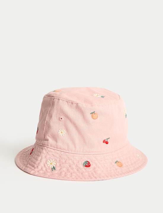 Kids' Pure Cotton Embroidered Bucket Hat (1-13 Yrs)