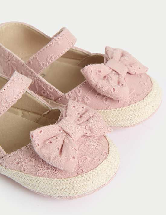 Baby Bow Espadrille Riptape Pram Shoes (0-18 Mths)