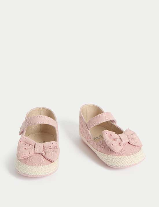 Baby Bow Espadrille Riptape Pram Shoes (0-18 Mths)