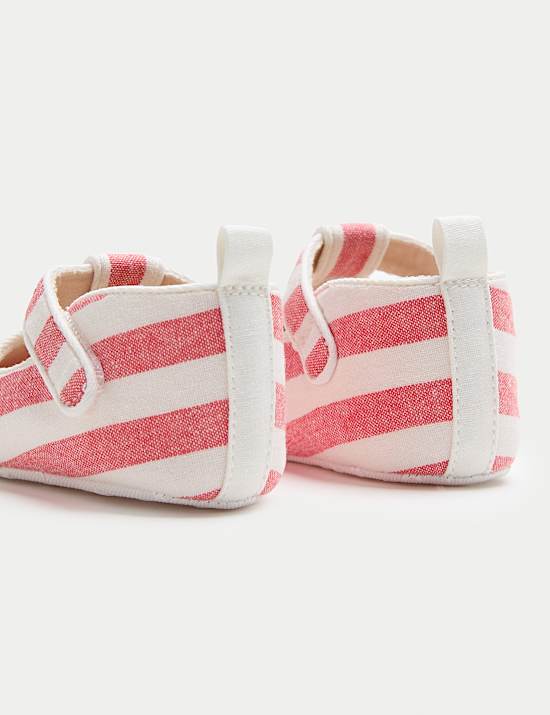 Baby Stripe T-Bar Pram Shoes (0-18 Months)