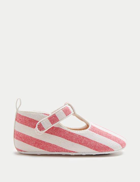 Baby Stripe T-Bar Pram Shoes (0-18 Months)