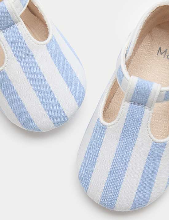 Baby Stripe T-Bar Pram Shoes (0-18 Mths)